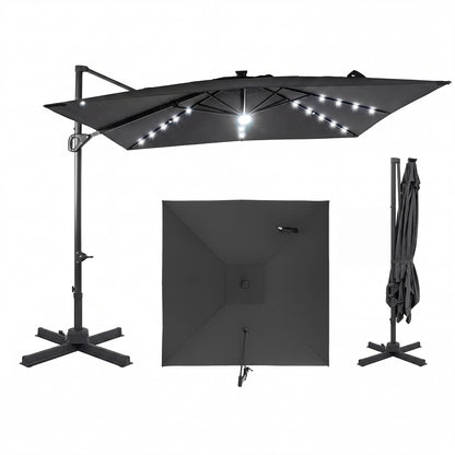 10 FT Cantilever Patio Umbrella With Solar LED Lights, Gray Outdoor Umbrellas Gray at Gallery Canada