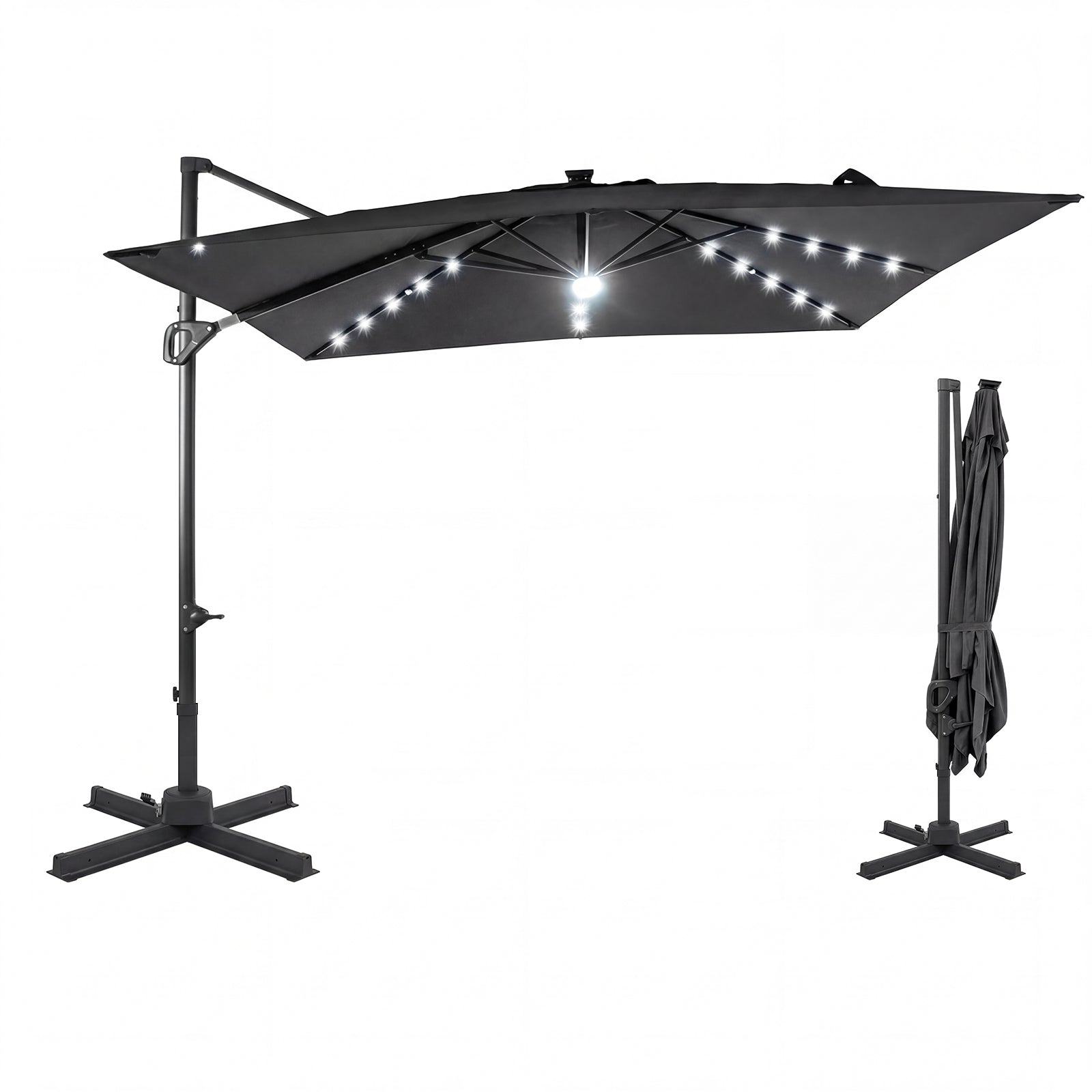 10 FT Cantilever Patio Umbrella With Solar LED Lights, Gray Outdoor Umbrellas at Gallery Canada