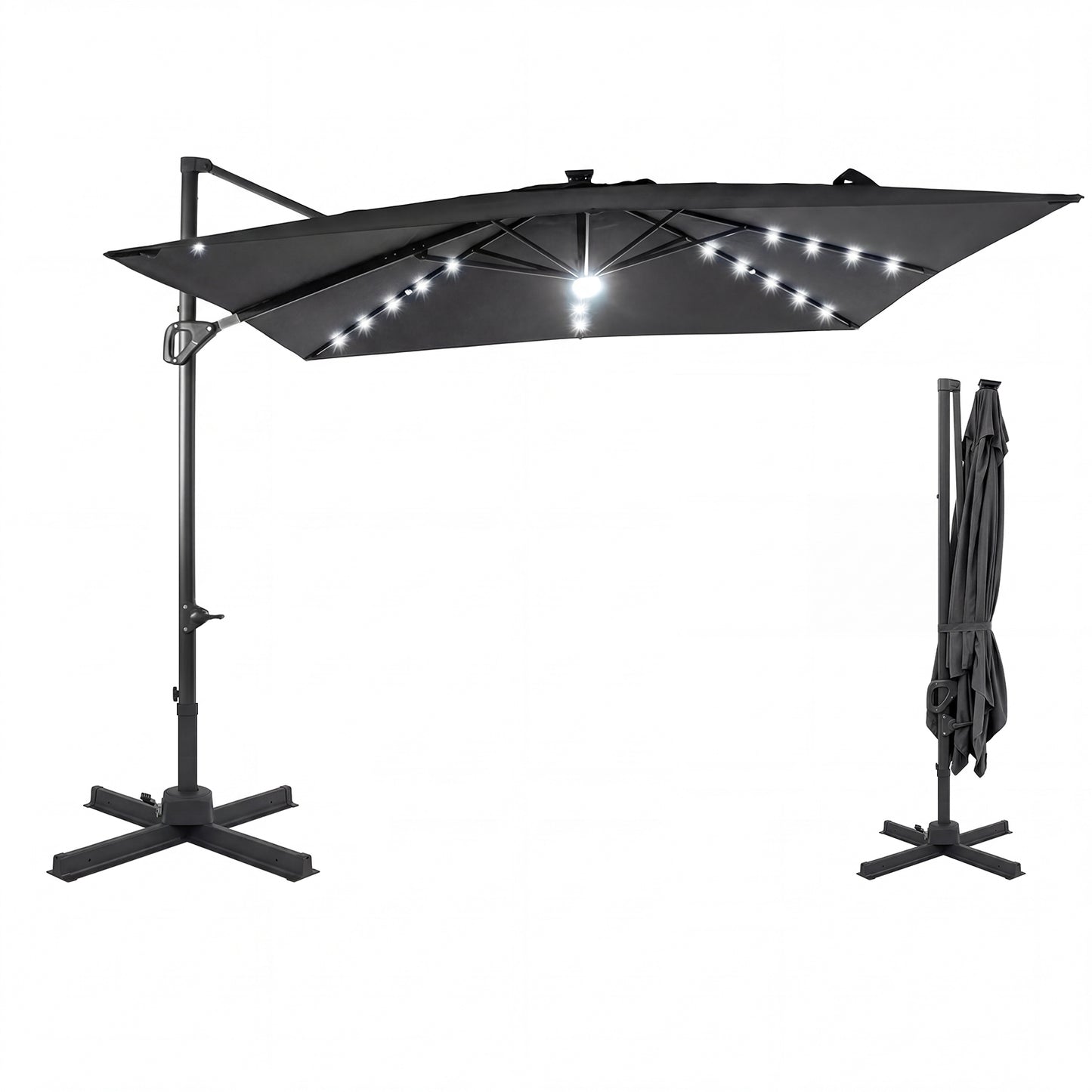 10 FT Cantilever Patio Umbrella With Solar LED Lights, Gray Outdoor Umbrellas at Gallery Canada