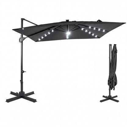 10 FT Cantilever Patio Umbrella With Solar LED Lights, Gray Outdoor Umbrellas at Gallery Canada