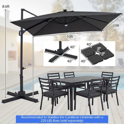 10 FT Cantilever Patio Umbrella With Solar LED Lights, Gray Outdoor Umbrellas at Gallery Canada