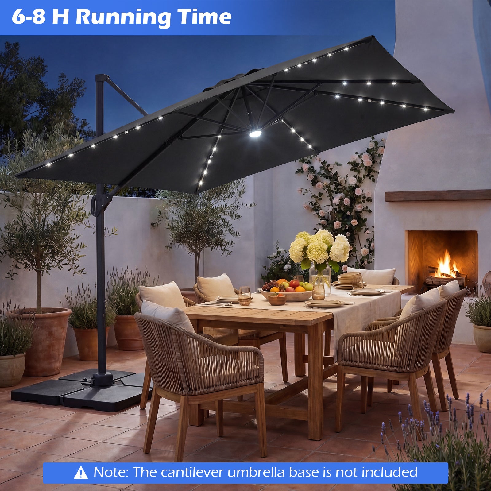 10 FT Cantilever Patio Umbrella With Solar LED Lights, Gray Outdoor Umbrellas at Gallery Canada