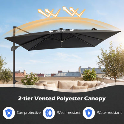 10 FT Cantilever Patio Umbrella With Solar LED Lights, Gray Outdoor Umbrellas at Gallery Canada
