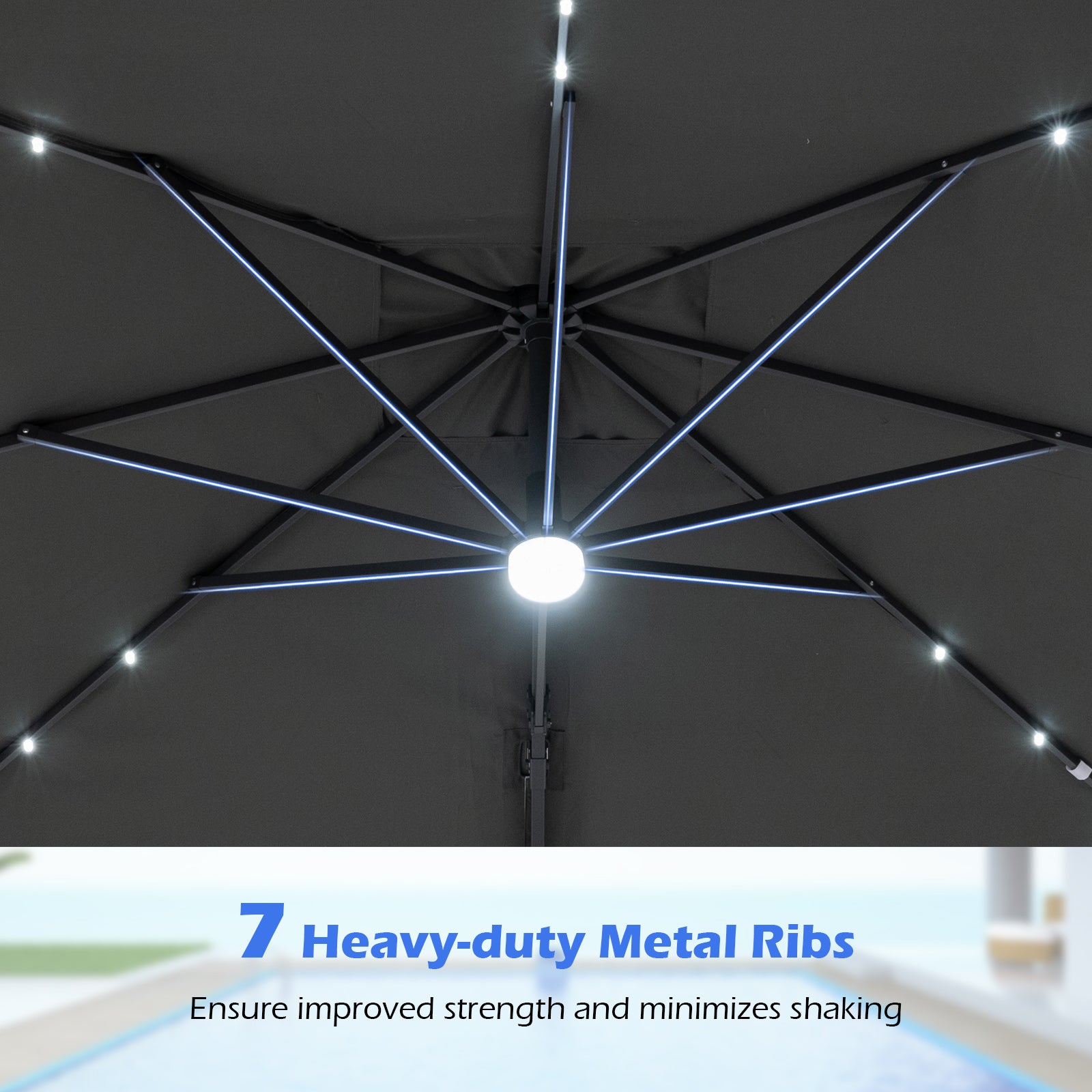 10 FT Cantilever Patio Umbrella With Solar LED Lights, Gray Outdoor Umbrellas at Gallery Canada