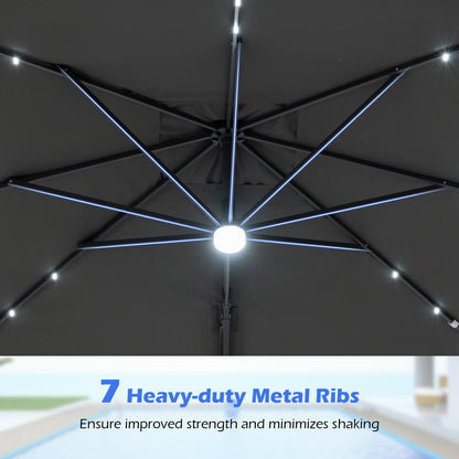 10 FT Cantilever Patio Umbrella With Solar LED Lights, Gray Outdoor Umbrellas at Gallery Canada