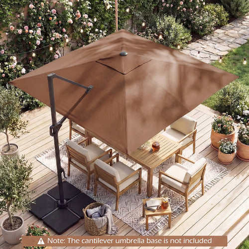 10 FT Cantilever Patio Umbrella, Solar LED Lights, Brown