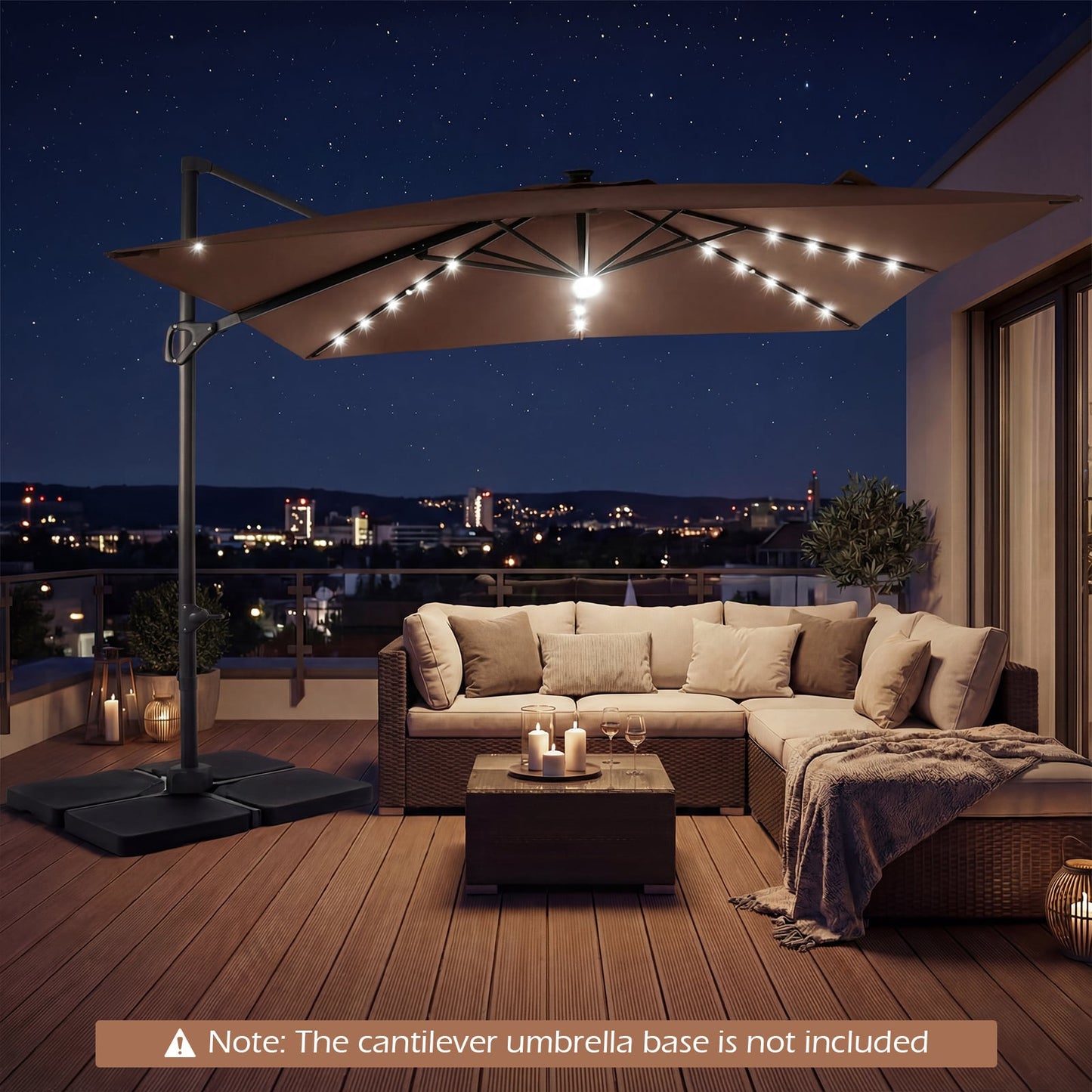 10 FT Cantilever Patio Umbrella, Solar LED Lights, Brown Outdoor Umbrellas at Gallery Canada