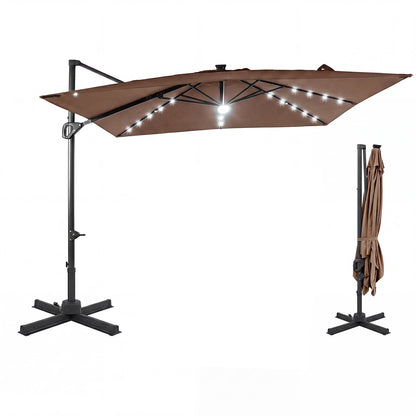 10 FT Cantilever Patio Umbrella, Solar LED Lights, Brown Outdoor Umbrellas at Gallery Canada