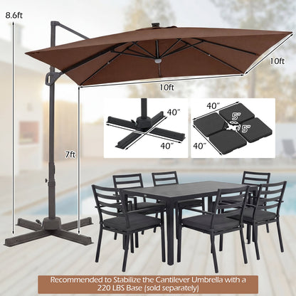 10 FT Cantilever Patio Umbrella, Solar LED Lights, Brown Outdoor Umbrellas at Gallery Canada