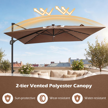 10 FT Cantilever Patio Umbrella, Solar LED Lights, Brown Outdoor Umbrellas at Gallery Canada