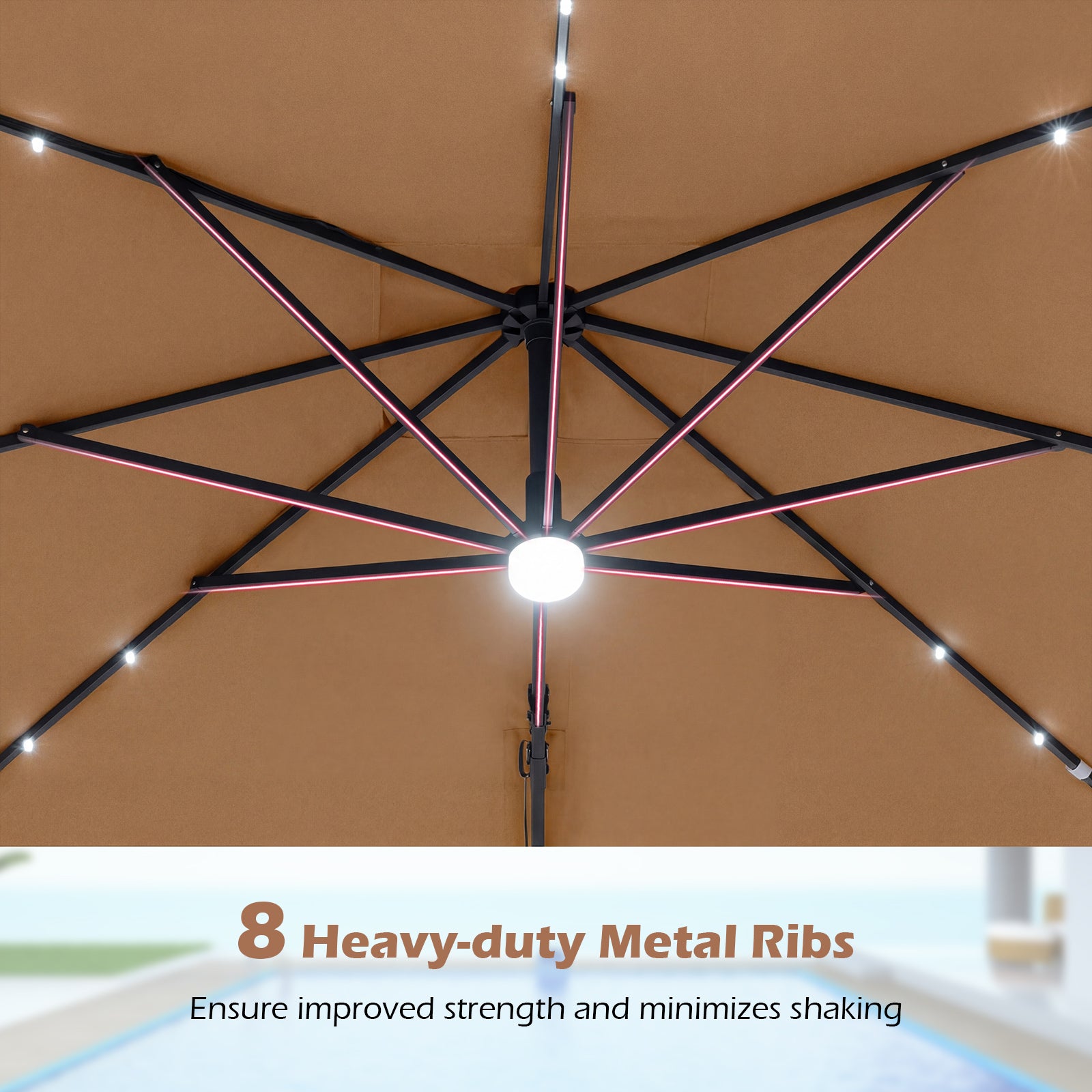 10 FT Cantilever Patio Umbrella, Solar LED Lights, Brown Outdoor Umbrellas at Gallery Canada