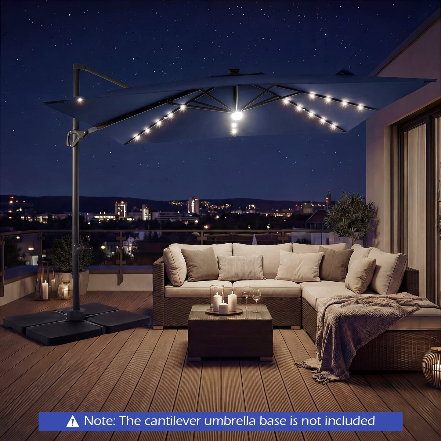 10 FT Cantilever Patio Umbrella, Solar LED Lights, Blue Outdoor Umbrellas at Gallery Canada