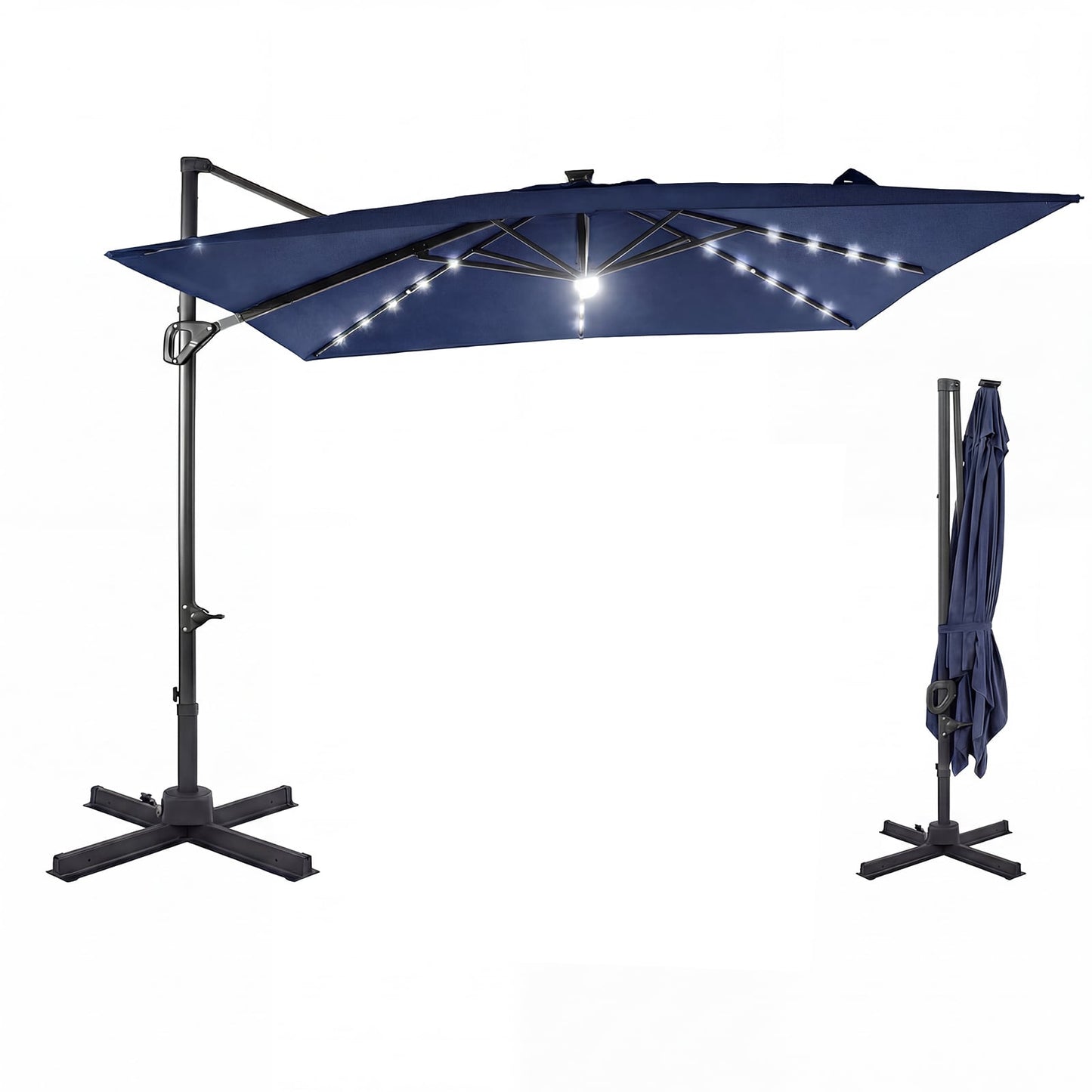 10 FT Cantilever Patio Umbrella, Solar LED Lights, Blue Outdoor Umbrellas at Gallery Canada