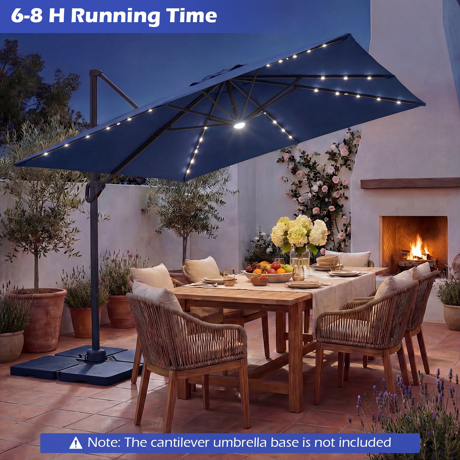 10 FT Cantilever Patio Umbrella, Solar LED Lights, Blue Outdoor Umbrellas at Gallery Canada