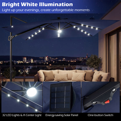 10 FT Cantilever Patio Umbrella, Solar LED Lights, Blue Outdoor Umbrellas at Gallery Canada
