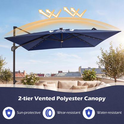 10 FT Cantilever Patio Umbrella, Solar LED Lights, Blue Outdoor Umbrellas at Gallery Canada
