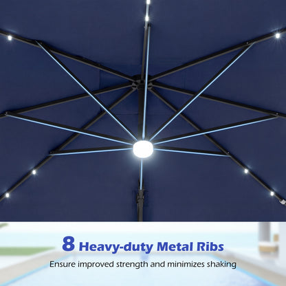 10 FT Cantilever Patio Umbrella, Solar LED Lights, Blue Outdoor Umbrellas at Gallery Canada