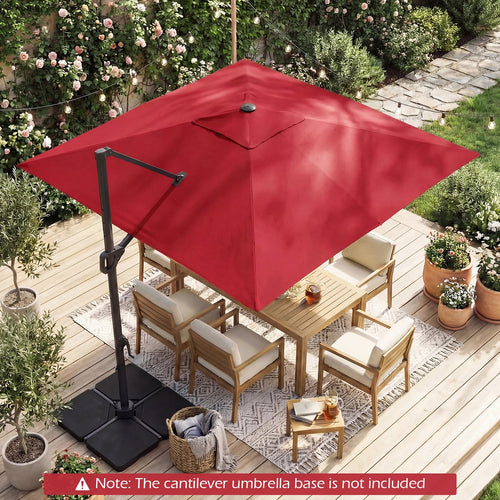10 FT Cantilever Patio Umbrella, Solar LED Lights, Red