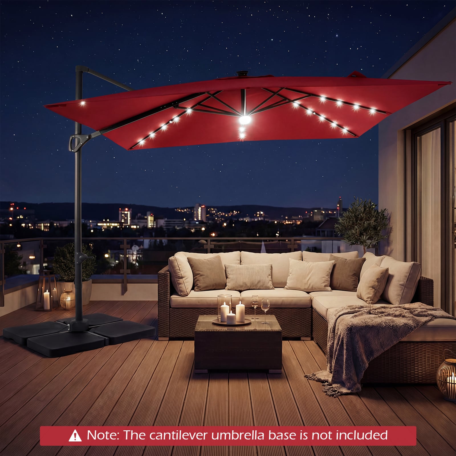 10 FT Cantilever Patio Umbrella, Solar LED Lights, Red Outdoor Umbrellas at Gallery Canada