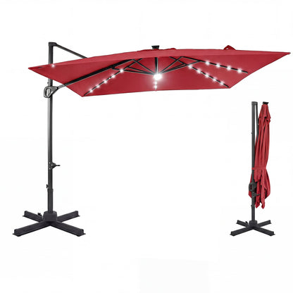 10 FT Cantilever Patio Umbrella, Solar LED Lights, Red Outdoor Umbrellas at Gallery Canada