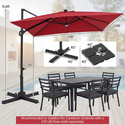 10 FT Cantilever Patio Umbrella, Solar LED Lights, Red Outdoor Umbrellas at Gallery Canada