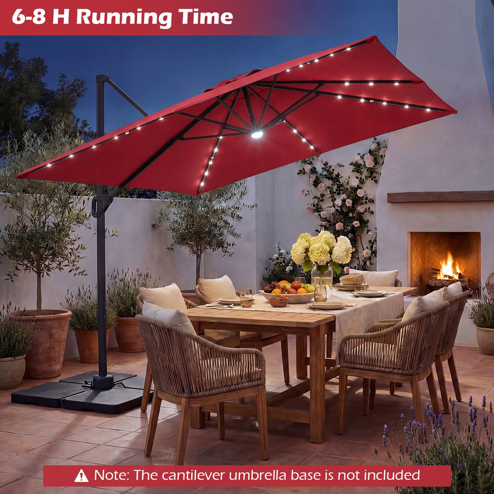 10 FT Cantilever Patio Umbrella, Solar LED Lights, Red Outdoor Umbrellas at Gallery Canada