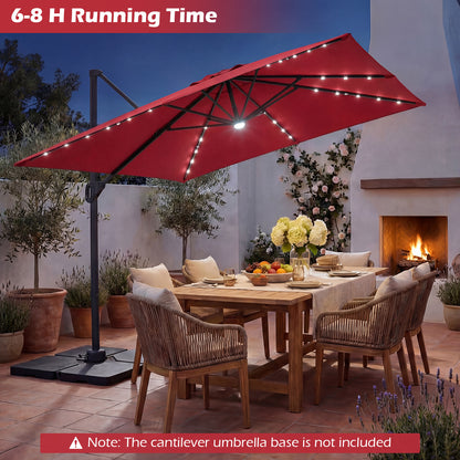 10 FT Cantilever Patio Umbrella, Solar LED Lights, Red Outdoor Umbrellas at Gallery Canada