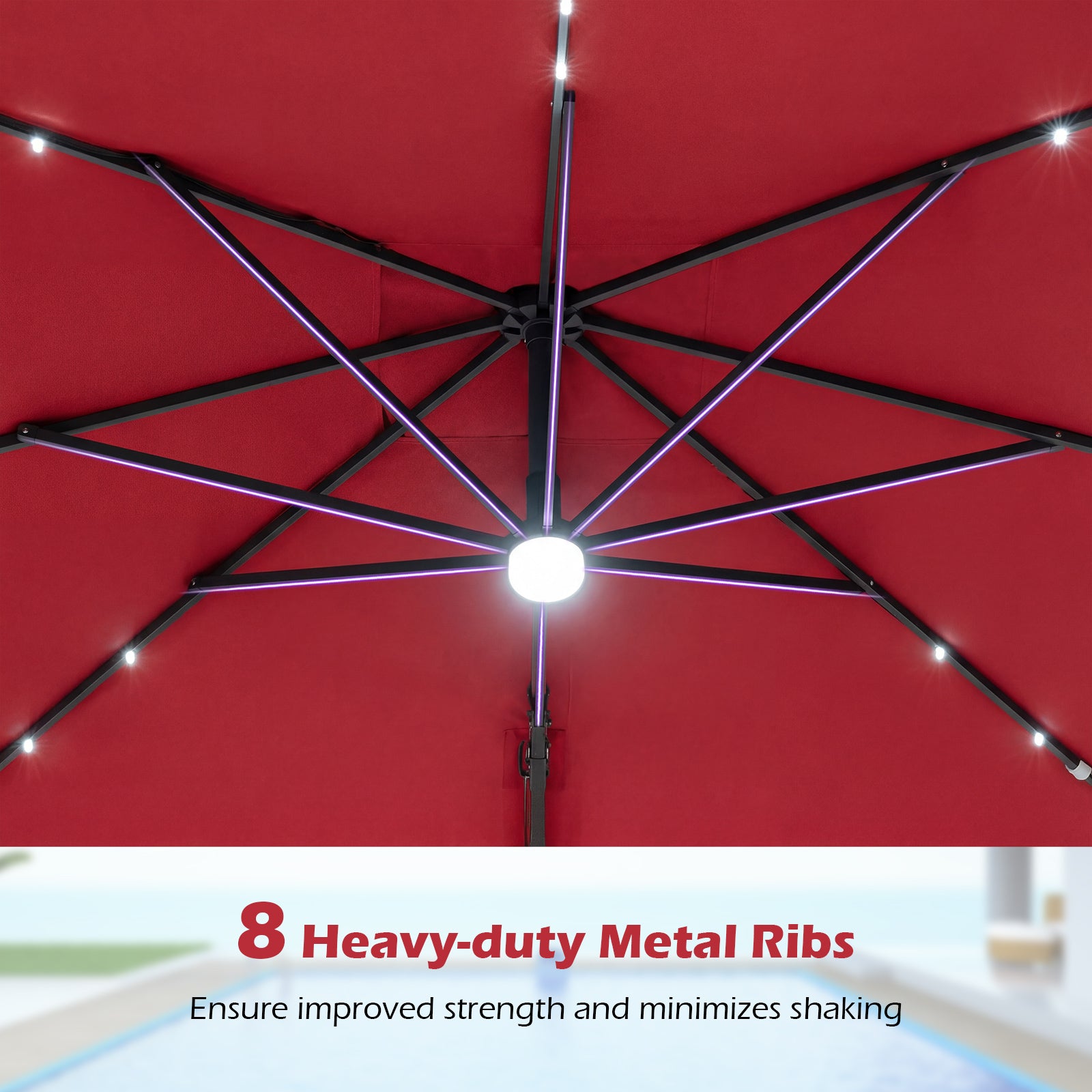 10 FT Cantilever Patio Umbrella, Solar LED Lights, Red Outdoor Umbrellas at Gallery Canada