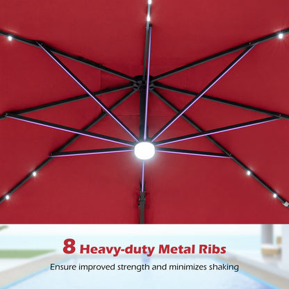 10 FT Cantilever Patio Umbrella, Solar LED Lights, Red Outdoor Umbrellas at Gallery Canada