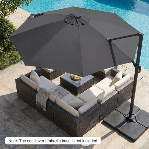 10 FT Cantilever Patio Umbrella, Solar LED Lights, 360° Rotation, Gray