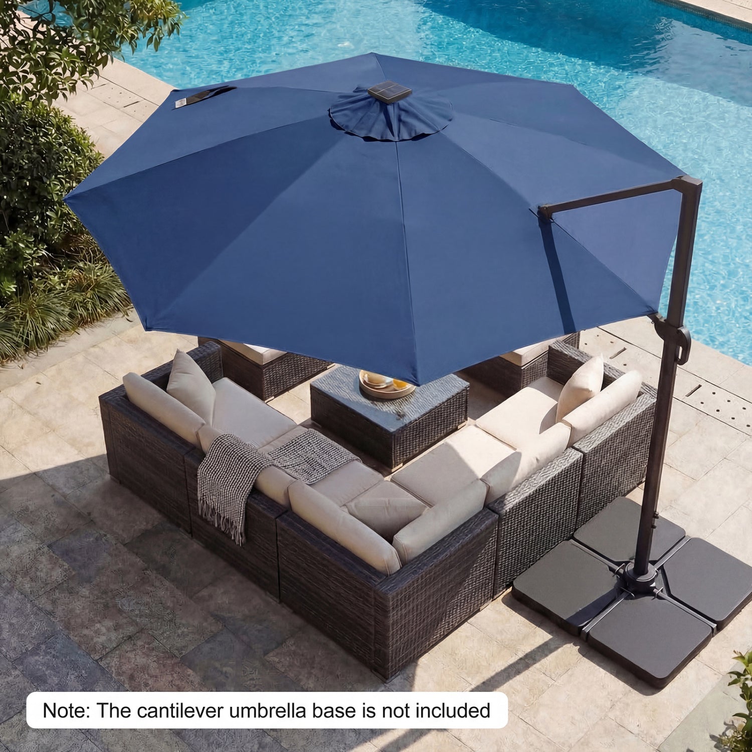 10 FT Cantilever Patio Umbrella, Solar LED Lights, 360° Rotation, Navy Outdoor Umbrellas at Gallery Canada