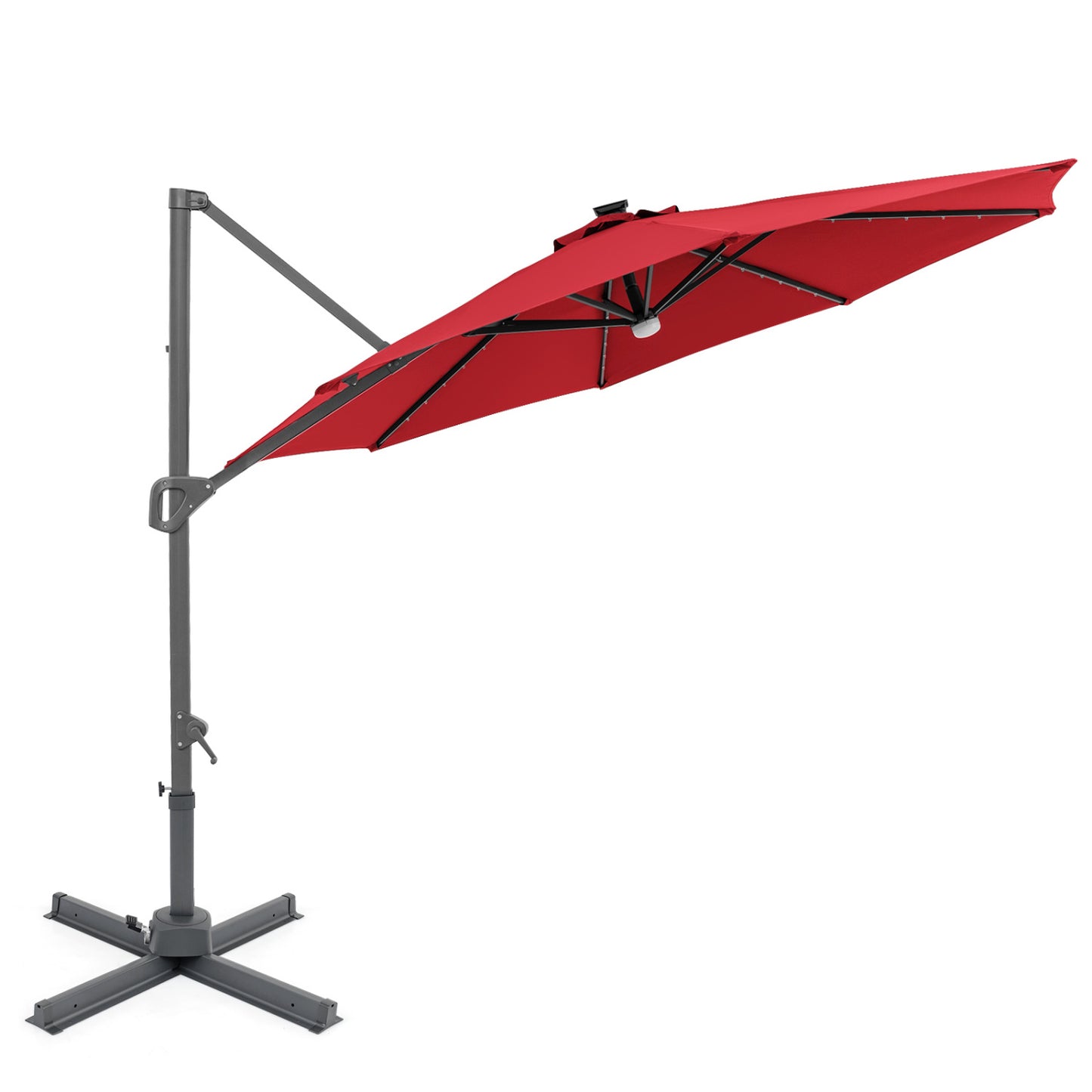 10 FT Cantilever Patio Umbrella, Solar LED Lights, 360° Rotation, Wine Outdoor Umbrellas at Gallery Canada