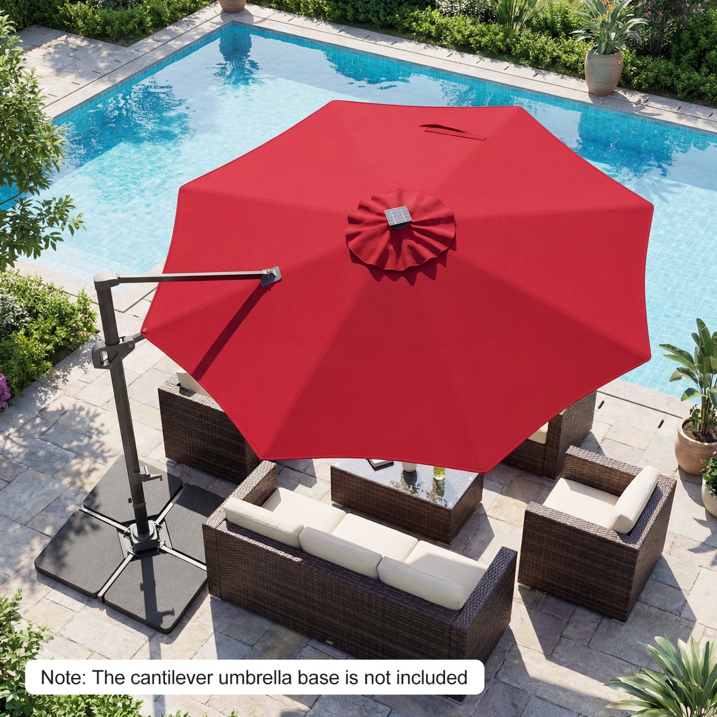 10 FT Cantilever Patio Umbrella, Solar LED Lights, 360° Rotation, Wine Outdoor Umbrellas at Gallery Canada