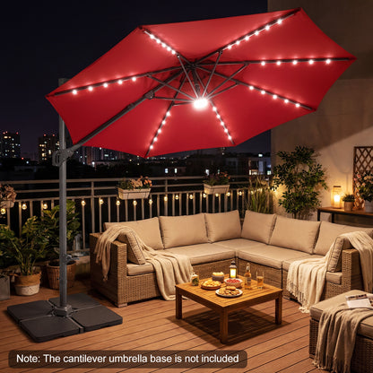 10 FT Cantilever Patio Umbrella, Solar LED Lights, 360° Rotation, Wine Outdoor Umbrellas at Gallery Canada