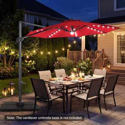10 FT Cantilever Patio Umbrella, Solar LED Lights, 360° Rotation, Wine Outdoor Umbrellas at Gallery Canada