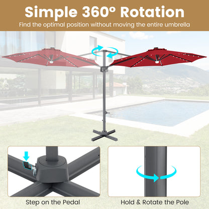 10 FT Cantilever Patio Umbrella, Solar LED Lights, 360° Rotation, Wine Outdoor Umbrellas at Gallery Canada