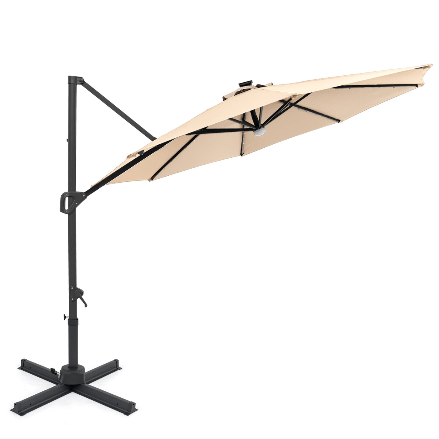 10 FT Cantilever Patio Umbrella, Solar LED Lights, 360 Rotation, Beige Outdoor Umbrellas at Gallery Canada