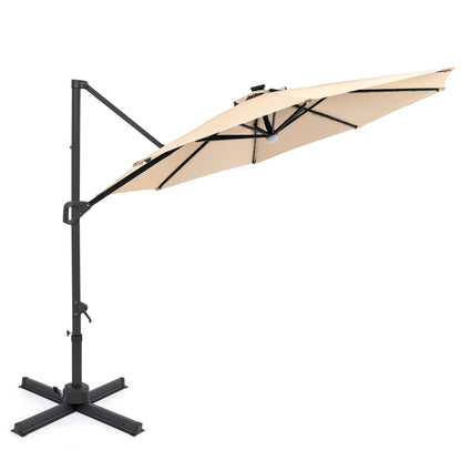 10 FT Cantilever Patio Umbrella, Solar LED Lights, 360 Rotation, Beige Outdoor Umbrellas at Gallery Canada
