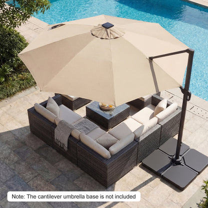 10 FT Cantilever Patio Umbrella, Solar LED Lights, 360 Rotation, Beige Outdoor Umbrellas at Gallery Canada