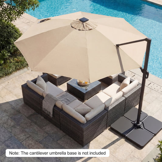 10 FT Cantilever Patio Umbrella, Solar LED Lights, 360 Rotation, Beige Outdoor Umbrellas Beige at Gallery Canada