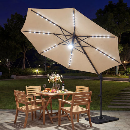10 FT Cantilever Patio Umbrella, Solar LED Lights, 360 Rotation, Beige Outdoor Umbrellas at Gallery Canada