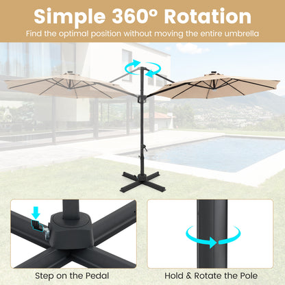 10 FT Cantilever Patio Umbrella, Solar LED Lights, 360 Rotation, Beige Outdoor Umbrellas at Gallery Canada