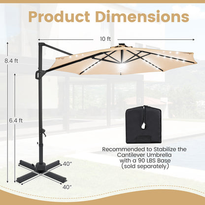 10 FT Cantilever Patio Umbrella, Solar LED Lights, 360 Rotation, Beige Outdoor Umbrellas at Gallery Canada