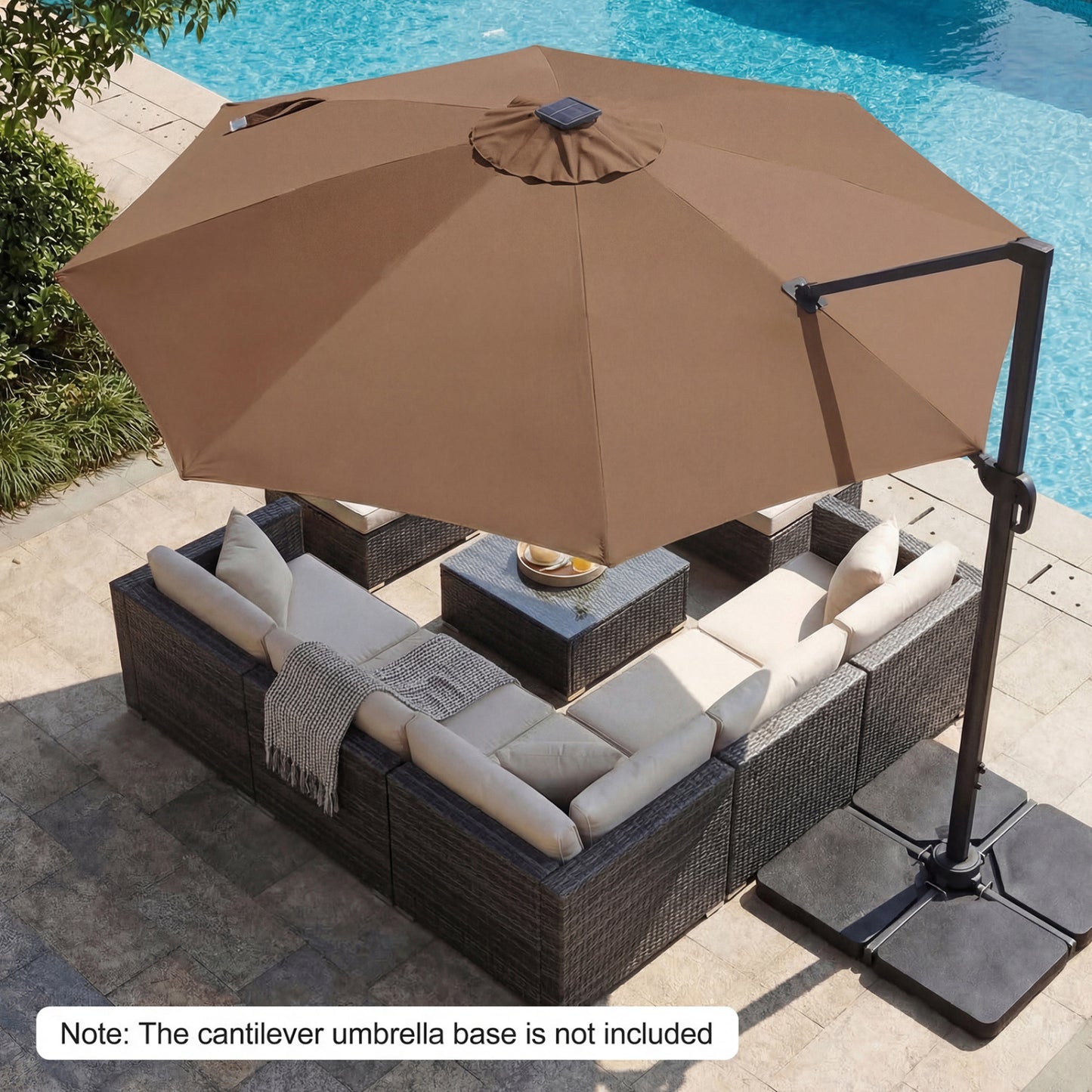 10 FT Cantilever Patio Umbrella, Solar LED Lights, 360° Rotation, Brown Outdoor Umbrellas at Gallery Canada