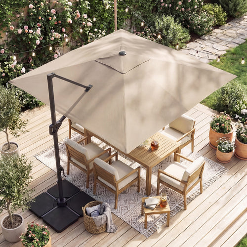 10 FT Cantilever Patio Umbrella with 32 Solar LED Lights and 220 LBS Bas, Beige
