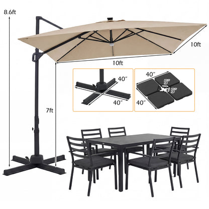 10 FT Cantilever Patio Umbrella with 32 Solar LED Lights and 220 LBS Bas, Beige Outdoor Umbrellas at Gallery Canada