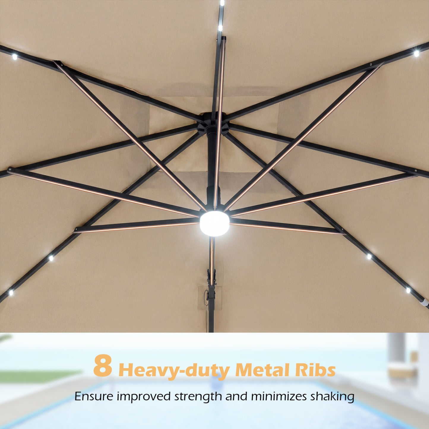 10 FT Cantilever Patio Umbrella with 32 Solar LED Lights and 220 LBS Bas, Beige Outdoor Umbrellas at Gallery Canada