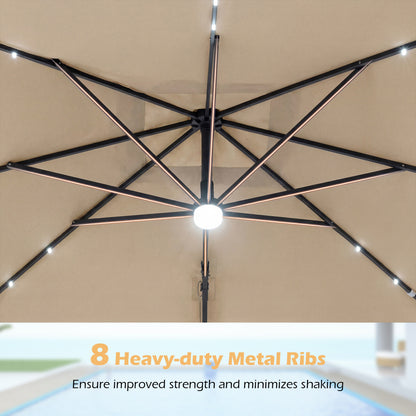 10 FT Cantilever Patio Umbrella with 32 Solar LED Lights and 220 LBS Bas, Beige Outdoor Umbrellas at Gallery Canada