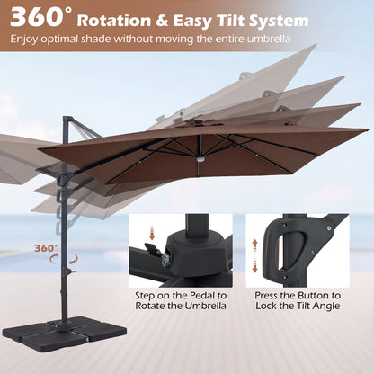 10 FT Cantilever Patio Umbrella with 32 Solar LED Lights and 220 LBS Bas, Brown Outdoor Umbrellas at Gallery Canada