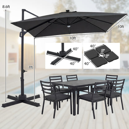 10 FT Cantilever Patio Umbrella with 32 Solar LED Lights and 220 LBS Bas, Gray Outdoor Umbrellas at Gallery Canada
